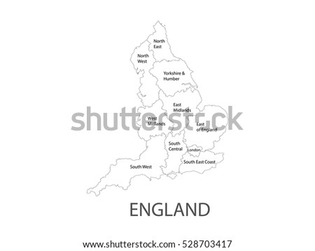 Outline England map on white background