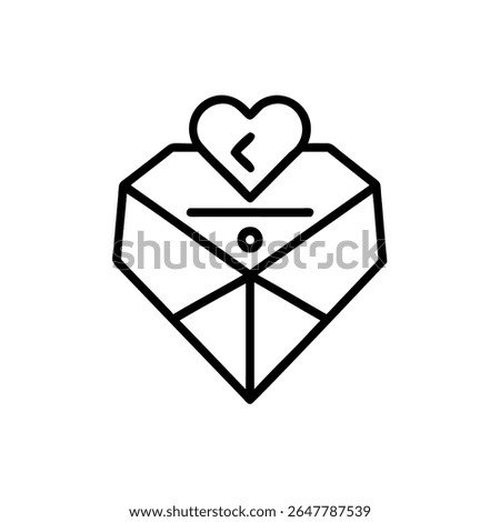 Outline envelope with heart symbol left arrow on background love mail