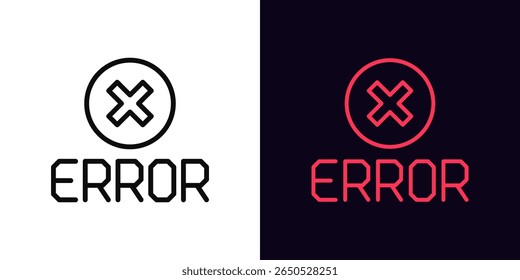 Ícone de mensagem de erro de estrutura de tópicos, com traçado editável. Texto de erro com ícone de aviso cruzado, falha do sistema. Aviso de erro técnico, notificação de dados incorreta, solicitação incorreta, falha do sistema. Ícone de vetor