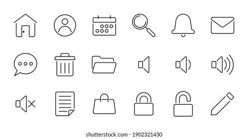 Outline essential UI Icon set. Contains such Icons as home, user, calendar delete, and more