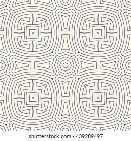 Outline ethnic abstract background. Seamless pattern with symmetric geometric ornament. Can be used for coloring books and pages for kids and adults, textile print, page fill. Vector illustration