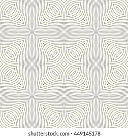 Outline ethnic abstract background. Seamless pattern with symmetric geometric ornament. Can be used for coloring books and pages, textile print, page fill. Vector illustration