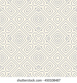 Outline ethnic abstract background. Seamless pattern with symmetric geometric ornament. Can be used for coloring books and pages, textile print, page fill. Vector illustration