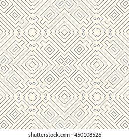 Outline ethnic abstract background. Seamless pattern with symmetric geometric ornament. Can be used for coloring books and pages, textile print, page fill. Vector illustration