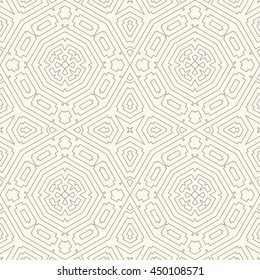 Outline ethnic abstract background. Seamless pattern with symmetric geometric ornament. Can be used for coloring books and pages, textile print, page fill. Vector illustration