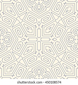 Outline ethnic abstract background. Seamless pattern with symmetric geometric ornament. Can be used for coloring books and pages, textile print, page fill. Vector illustration