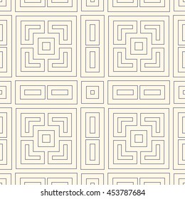 Outline ethnic abstract background. Seamless pattern with symmetric geometric ornament. Can be used for coloring books and pages, textile print, page fill. Vector illustration