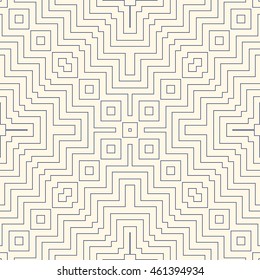 Outline ethnic abstract background. Seamless pattern with symmetric geometric ornament. Can be used for coloring books and pages, textile print, page fill. Vector illustration