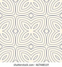 Outline ethnic abstract background. Seamless pattern with symmetric geometric ornament. Can be used for coloring books and pages, textile print, page fill. Vector illustration