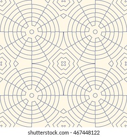 Outline ethnic abstract background. Seamless pattern with symmetric geometric ornament. Can be used for coloring books and pages, textile print, page fill. Vector illustration