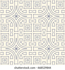 Outline ethnic abstract background. Seamless pattern with symmetric geometric ornament. Can be used for coloring books and pages, textile print, page fill. Vector illustration