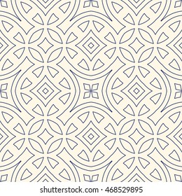 Outline ethnic abstract background. Seamless pattern with symmetric geometric ornament. Can be used for coloring books and pages, textile print, page fill. Vector illustration