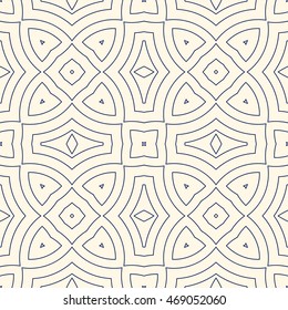 Outline ethnic abstract background. Seamless pattern with symmetric geometric ornament. Can be used for coloring books and pages, textile print, page fill. Vector illustration