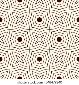 Outline ethnic abstract background. Seamless pattern with symmetric geometric ornament. Digital paper, textile print, page fill. Vector illustration