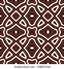 Outline ethnic abstract background. Seamless pattern with symmetric geometric ornament. Digital paper, textile print, page fill. Vector illustration.