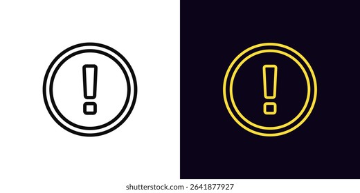 Outline exclamation sign, with editable stroke. Warning icon with exclamation mark, round caution sign. Risk attention icon, error caution, alarm, important message, danger alert sign. Vector icon
