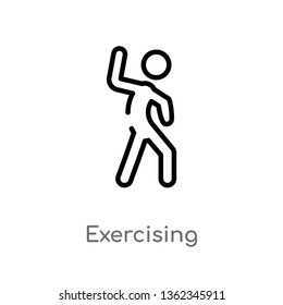 outline exercising vector icon. isolated black simple line element illustration from activity and hobbies concept. editable vector stroke exercising icon on white background