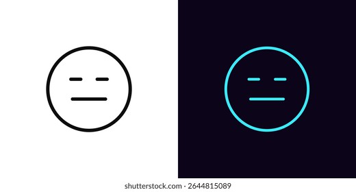 Outline expressionless emoji icon, with editable stroke. Emoticon with doubt face, emotionless emoji. Straight face, expression less, poker face, distrust emotion, mistrust emoticon. Vector icon