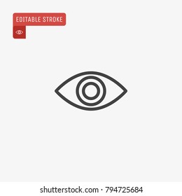 Outline eye icon isolated on grey background. Line Look pictogram. Vision symbol for website design, mobile application, logo, ui. Editable stroke. Vector illustration. Eps10.