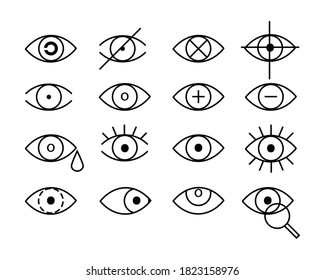Outline eye icons. Open and closed eyes images, sleeping eye shapes with eyelash, vector supervision and searching signs