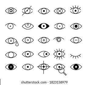 Outline eye icons. Open and closed eyes images, sleeping eye shapes with eyelash, vector supervision and searching signs
