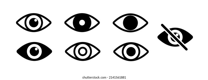 Outline eye icons. Open and closed eyes images, sleeping eye shapes with eyelash, vector supervision and searching signs EPS 10