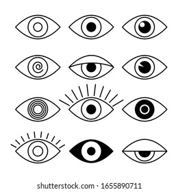 Iconos de los ojos de esquema. Colección de pictogramas de visión y visión. Ilustración visual de línea simple aislada en fondo blanco