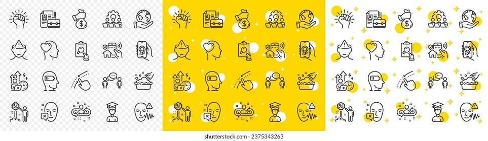 Outline Face declined, Empower and Award app line icons pack for web with Student, Consulting business, Weariness line icon. Save planet, Teamwork, Vacancy pictogram icon. Bribe. Vector