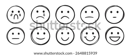 outline face different mood sad to happy several stages doodle hand drawn icon. line drawing clipart symbol. Vector illustration