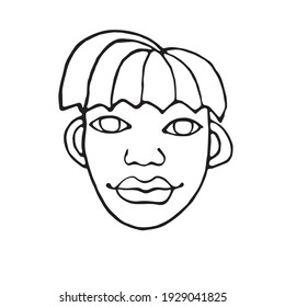 Outline face people. Hand drawn line art illustration. The head of a man, woman, boy, girl in the style of a Doodle, isolated on a white background. Different and beautiful