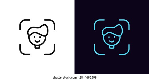 Outline Face Recognition Icon, With Editable Stroke. Facial Scanner Sign, Face Identify Pictogram. Personal Biometric Data, Identification And Verification. Vector Icon, Sign, Symbol For Animation