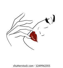 outline face with red lips and closed eyes