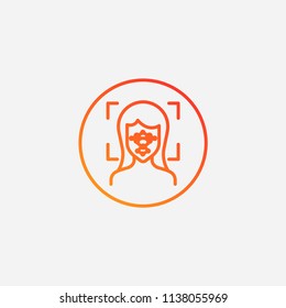Outline facial recognition icon,gradient illustration,vector security sign symbol