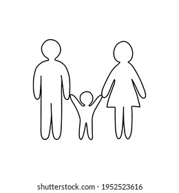 Outline family icon, doodle, black and white illustration. Vector Stock illustration.
