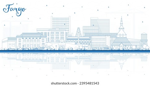 Outline Fargo North Dakota City Skyline with Blue Buildings and reflections. Vector Illustration. Fargo USA Cityscape with Landmarks. Business Travel and Tourism Concept with Modern Architecture.