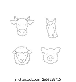 Contornar animais de fazenda coleção conjunto de vetor de esboço rústico. Linha de arte minimalista do contorno do gado. Coleção de vetores minimalista de animais de fazenda em estilo de contorno limpo. Desenhos animados descrevem animais de fazenda.