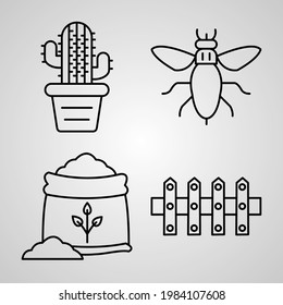 Outline Farming And Gardening Icons isolated on White Background
