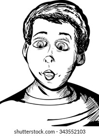 Outline of fascinated Caucasian youth with blue eyes