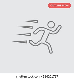 Outline Of Fast Running Person Vector Icon On White Background, Speed Accelerated Activity