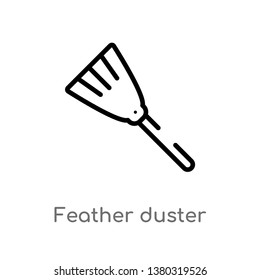 outline feather duster vector icon. isolated black simple line element illustration from cleaning concept. editable vector stroke feather duster icon on white background