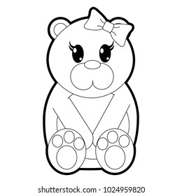 outline female bear cute animal with ribbon bow