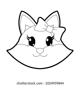 outline female fox head cute animal