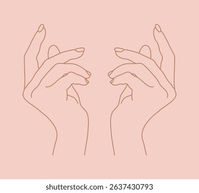Outline female hands with graceful gesture. Hand gesturing. Vector illustration