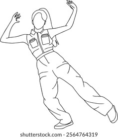 outline of a female kpop idol who is performing raising her hands. a dancer doing a freestyle. street dancer