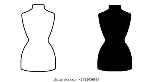 Esquema de un maniquí femenino junto a una silueta negra sólida del mismo maniquí sobre un fondo blanco.