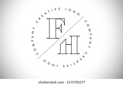 Contorno el logotipo FH f h con diseño de corte e interseccionado. Ilustración de vectores de marco redondo.