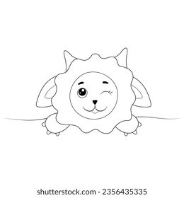 The outline of the fictional character of a ram is a monster, a coloring book on a white background. Vector illustration.