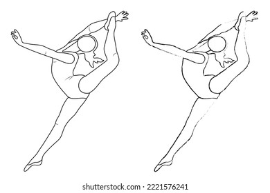 Outline figure of a gymnast in a sports pose. Gym girl silhouette sketch. Gymnastics.