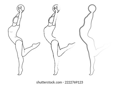 Outline figure of a gymnast in a sports pose. Gym girl silhouette sketch. Gymnastics.