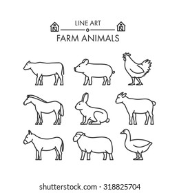 Outline figures of farm animals.